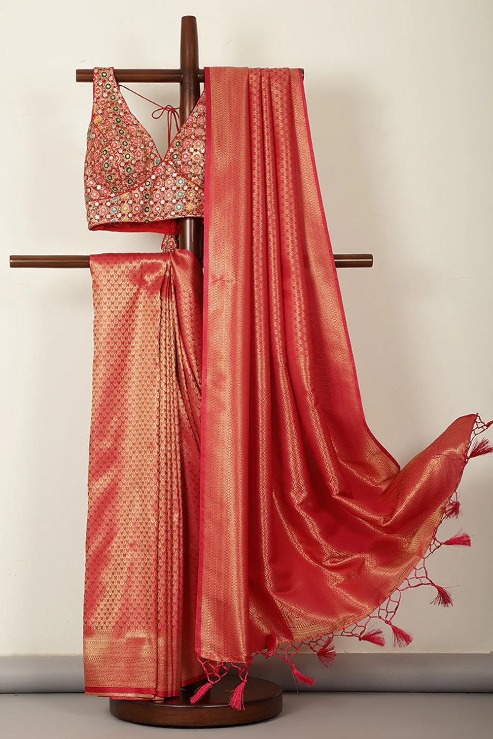 Cardinal Red South Silk Zari Woven Saree - Image 2