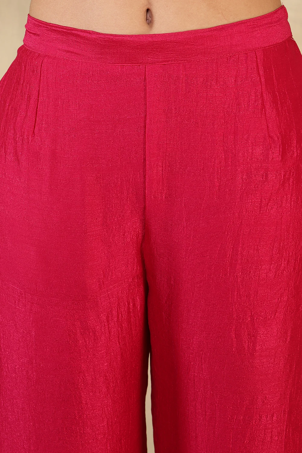 Cherry Red Crepe Silk Neck Embroidered Suit - Image 7