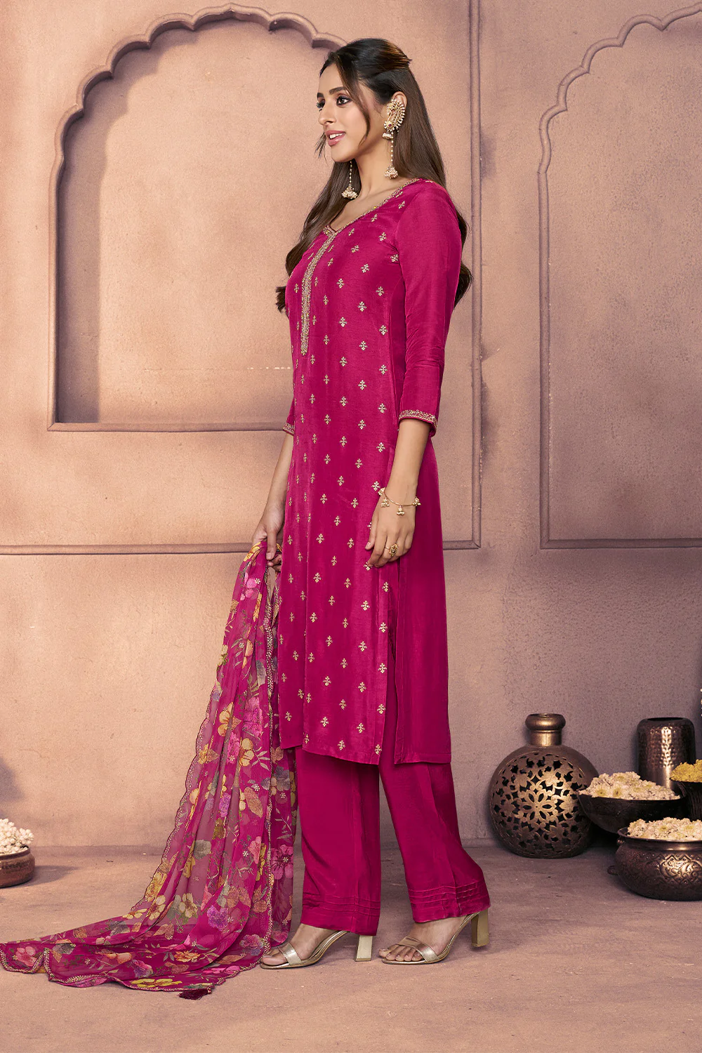 Cherry Red Embroidered Suit Set - Image 3