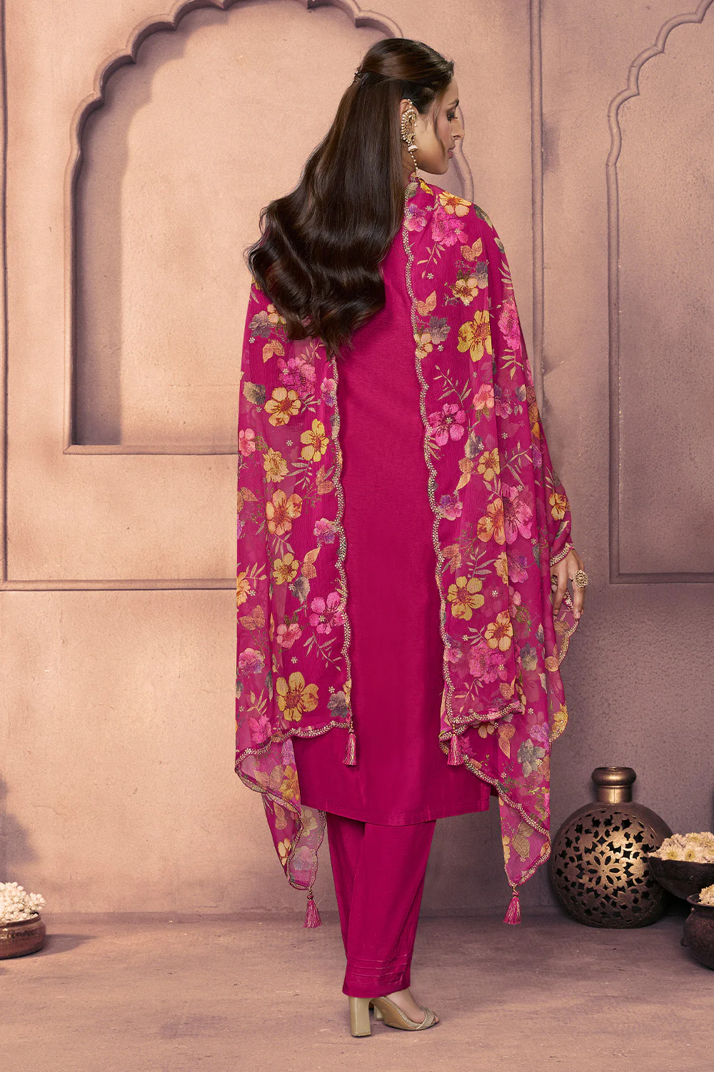 Cherry Red Embroidered Suit Set - Image 4