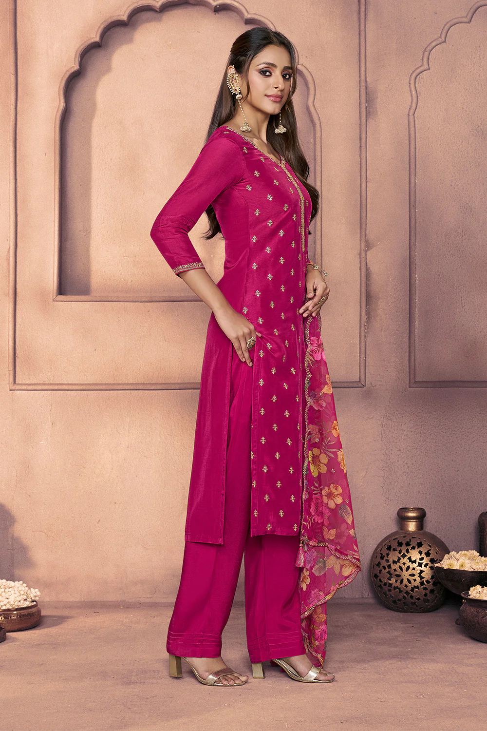 Cherry Red Embroidered Suit Set - Image 5