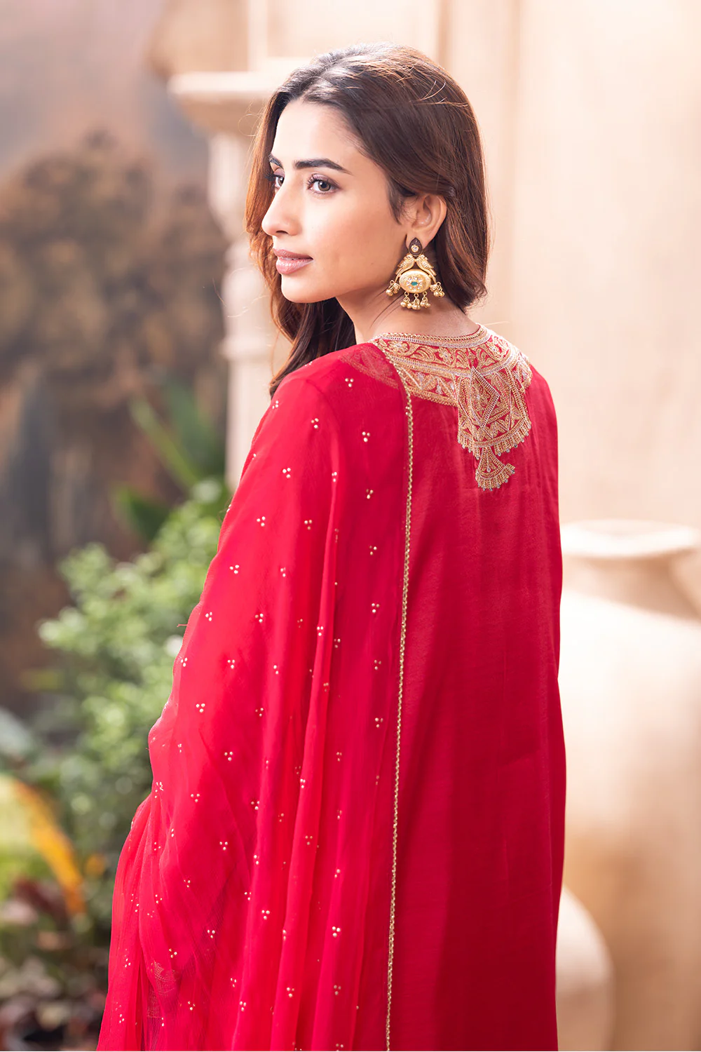 Cherry Red Zari & Sequins Embroidered Silk Suit - Image 8