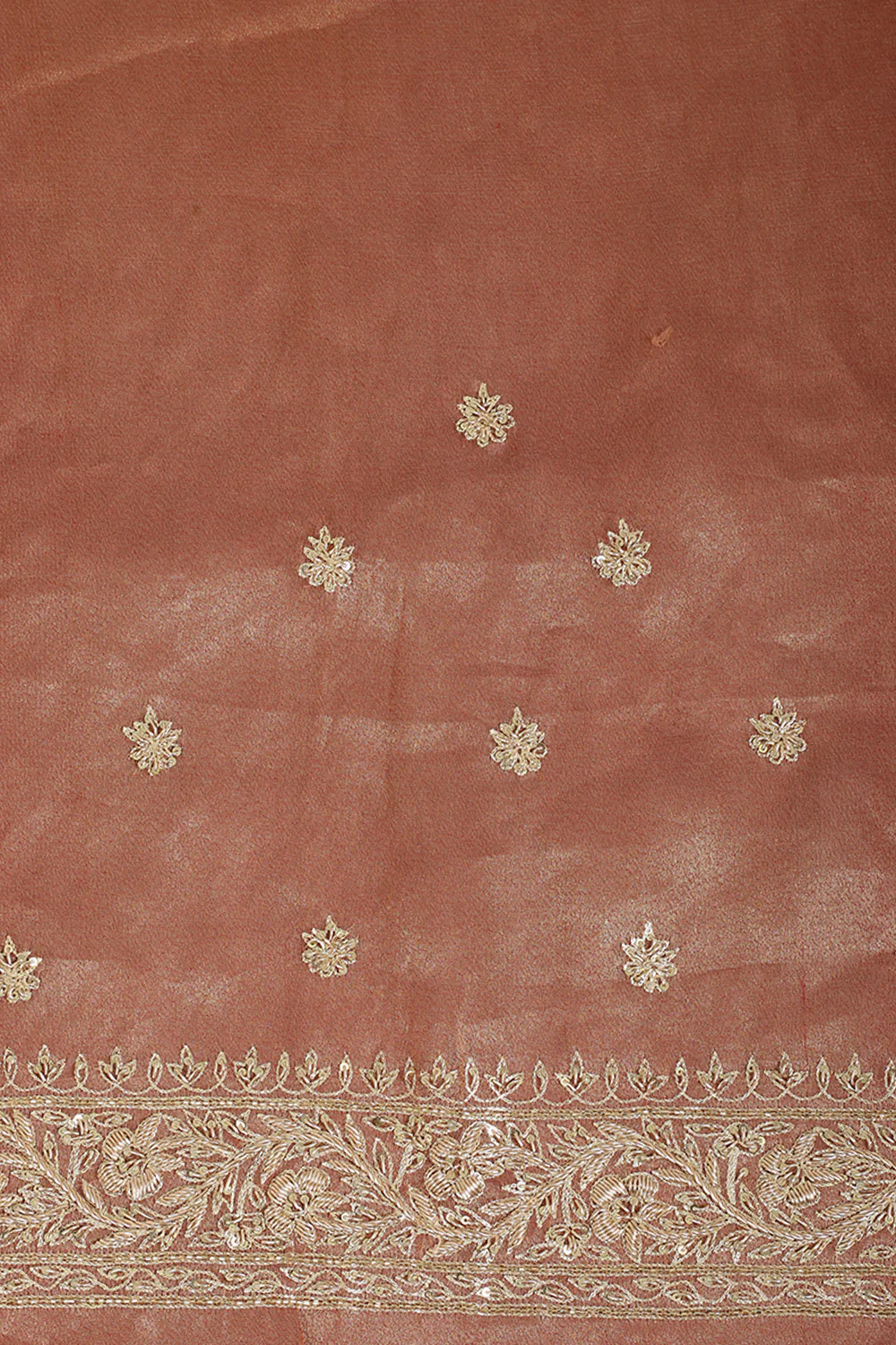 Copper Gold Pure Tissue Silk Saree with Aari & Zardozi Handwork - Image 5