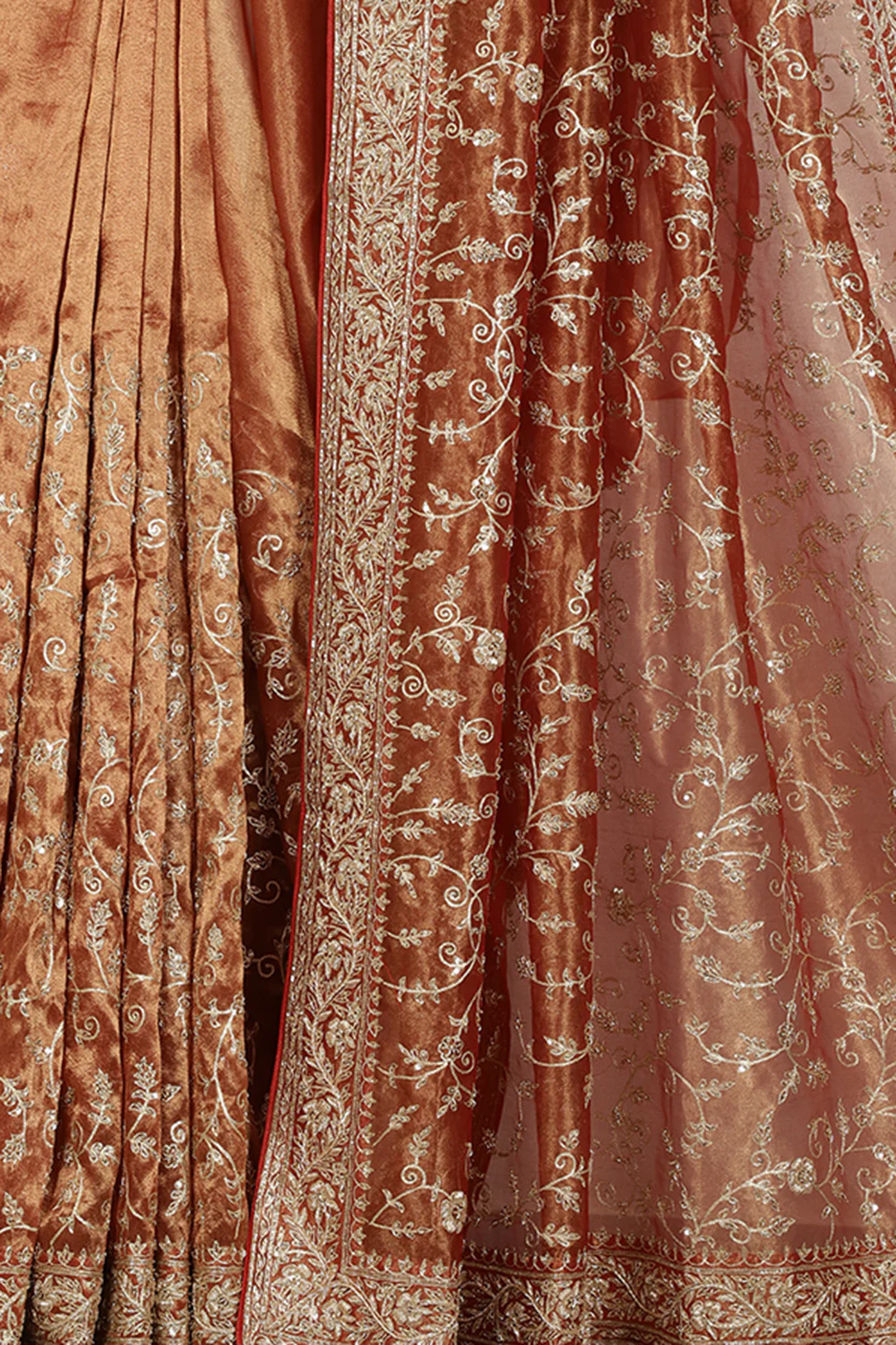 Copper Gold Pure Tissue Silk Saree with Aari & Zardozi Handwork - Image 6