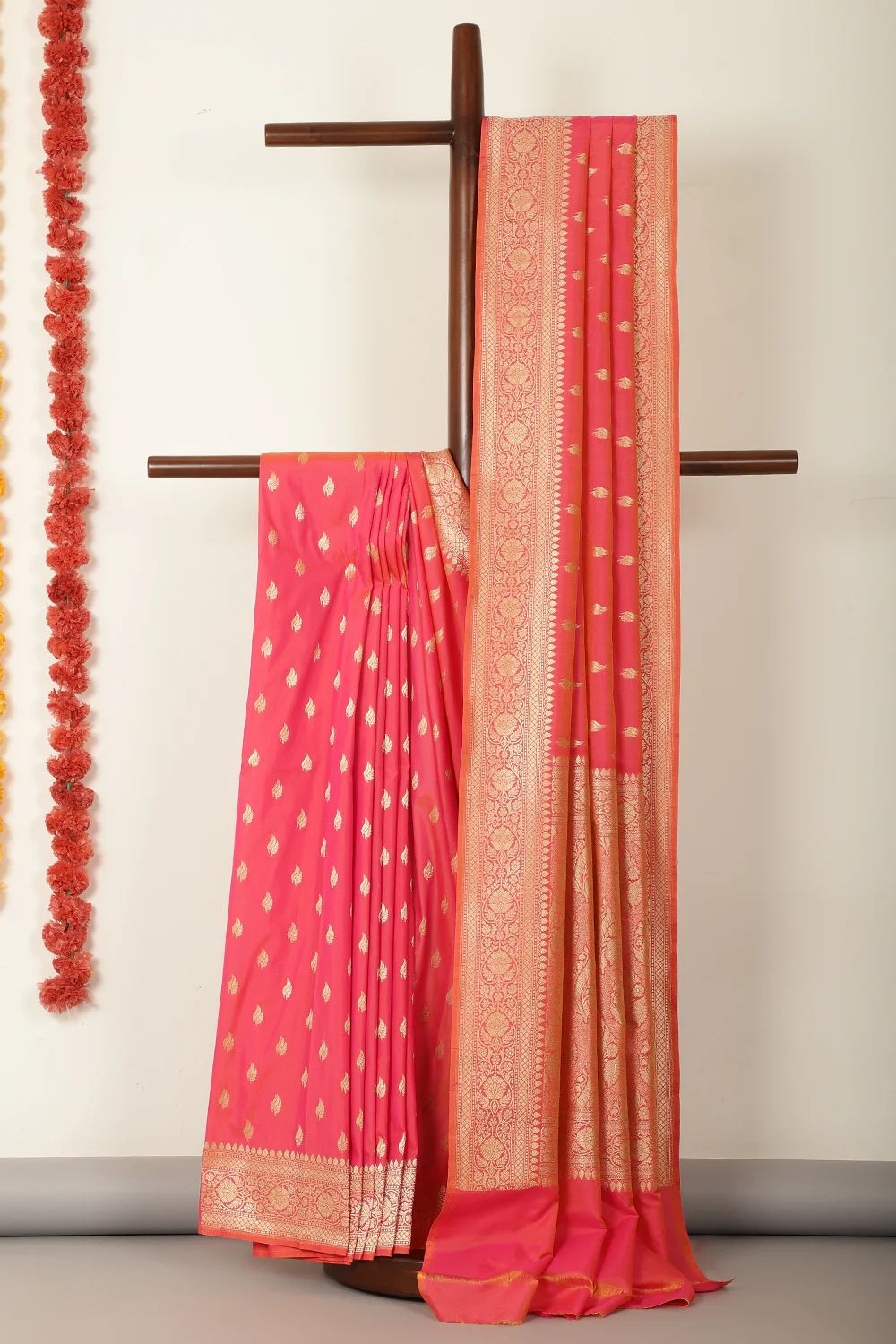 Coral Banarasi Woven SIlk Saree - Image 2