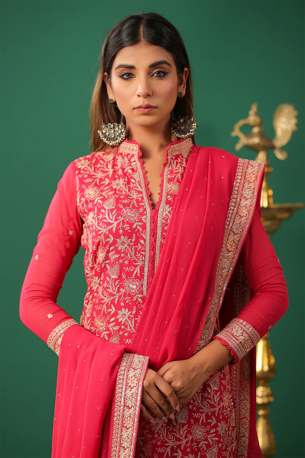 Coral Embroidered Georgette Unstitched Suit Material - Image 10