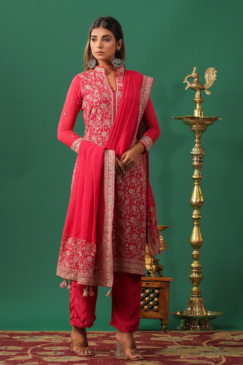 Coral Embroidered Georgette Unstitched Suit Material - Image 3