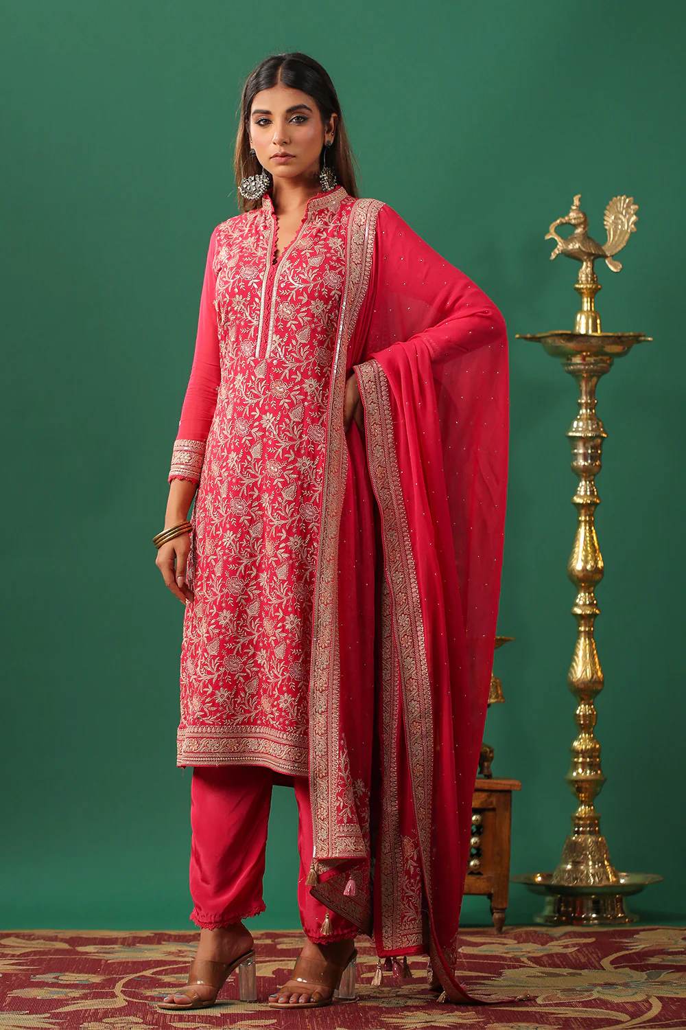 Coral Embroidered Georgette Unstitched Suit Material - Image 4