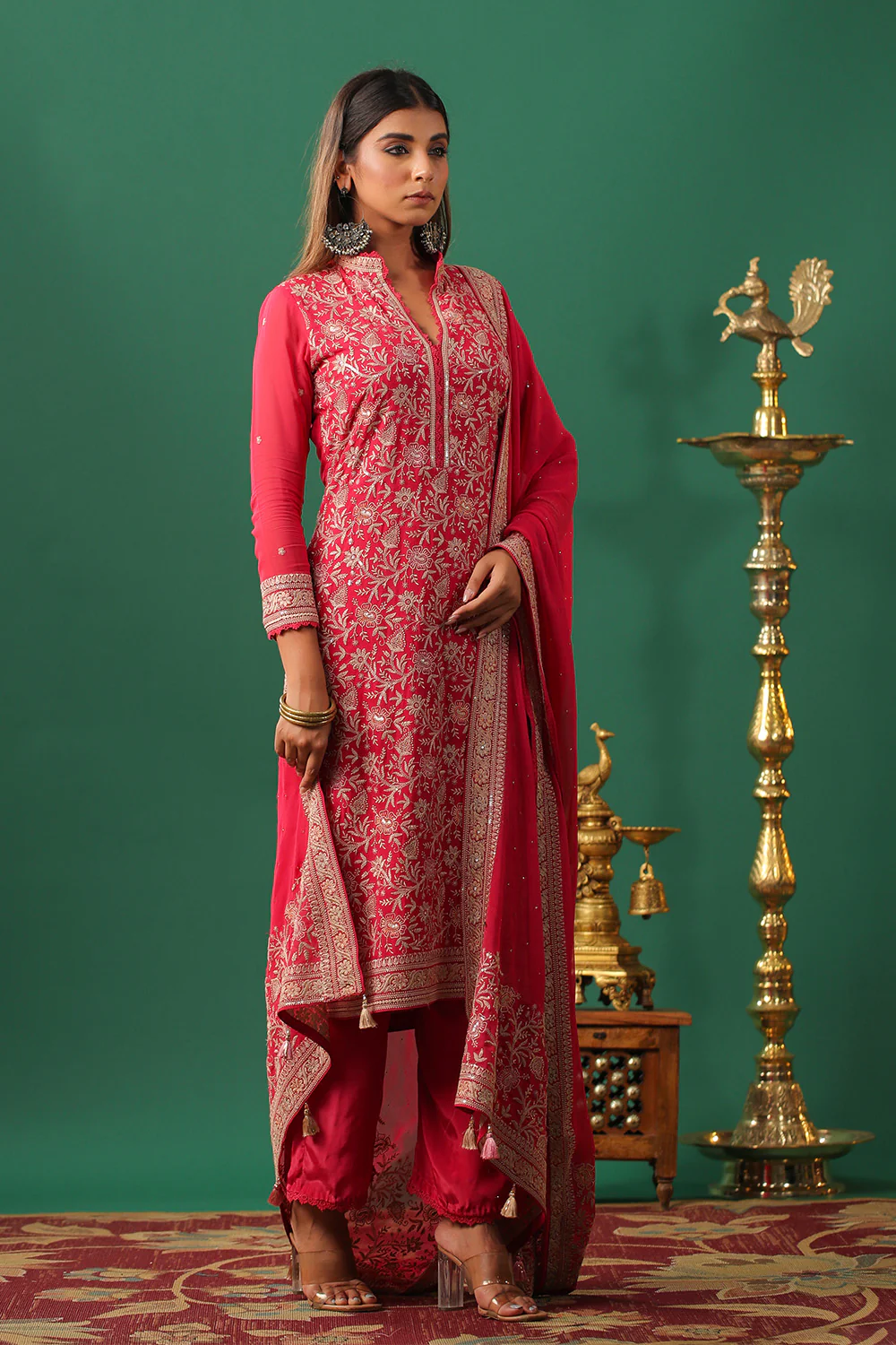 Coral Embroidered Georgette Unstitched Suit Material - Image 5