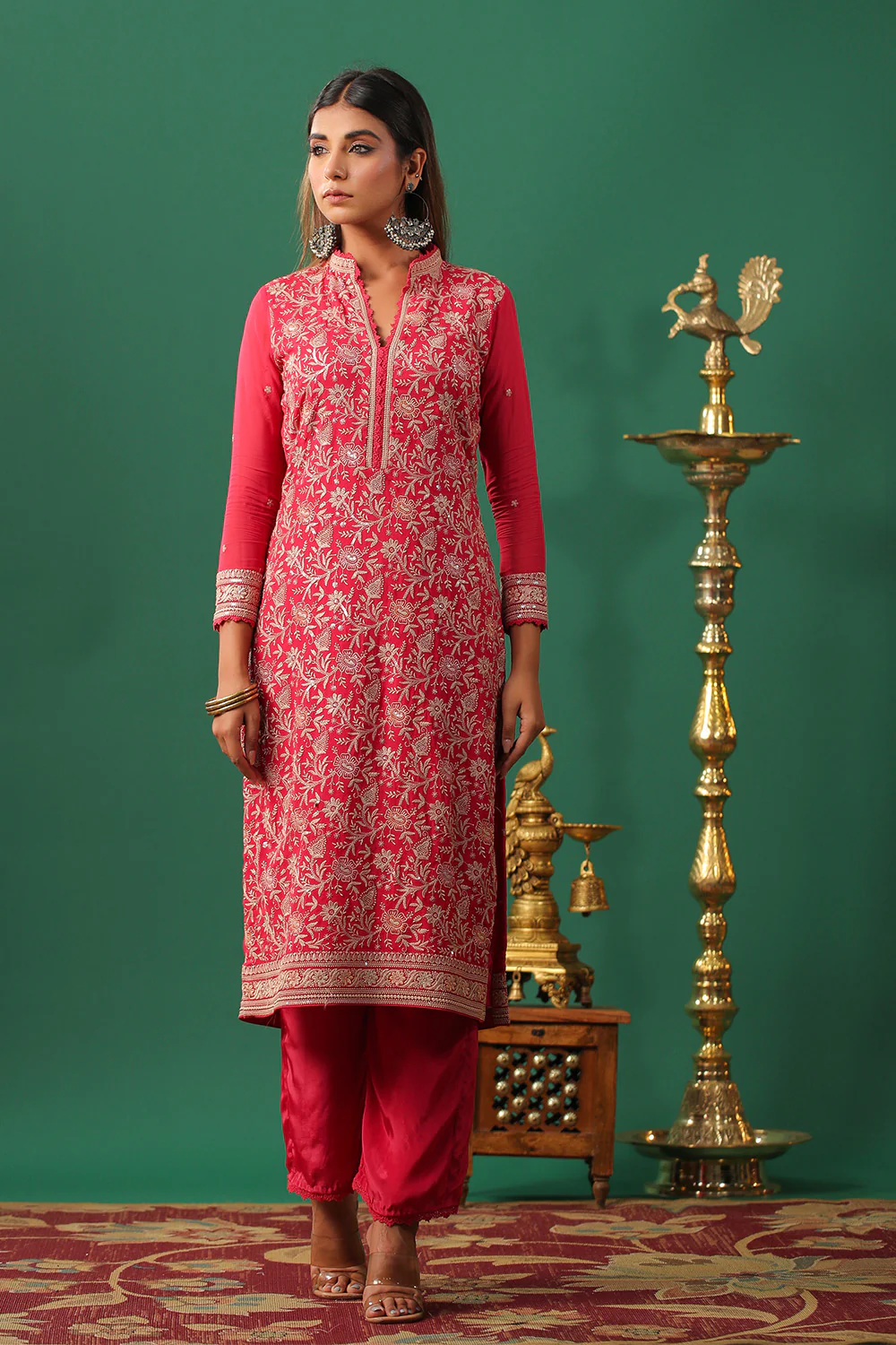 Coral Embroidered Georgette Unstitched Suit Material - Image 6