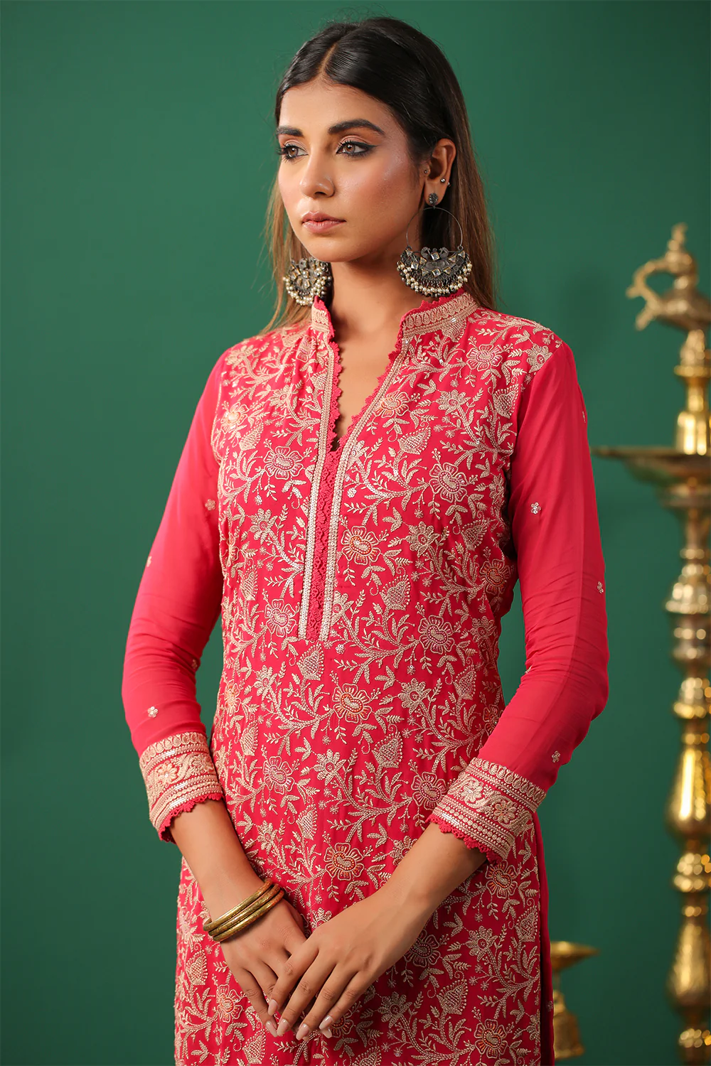 Coral Embroidered Georgette Unstitched Suit Material - Image 7