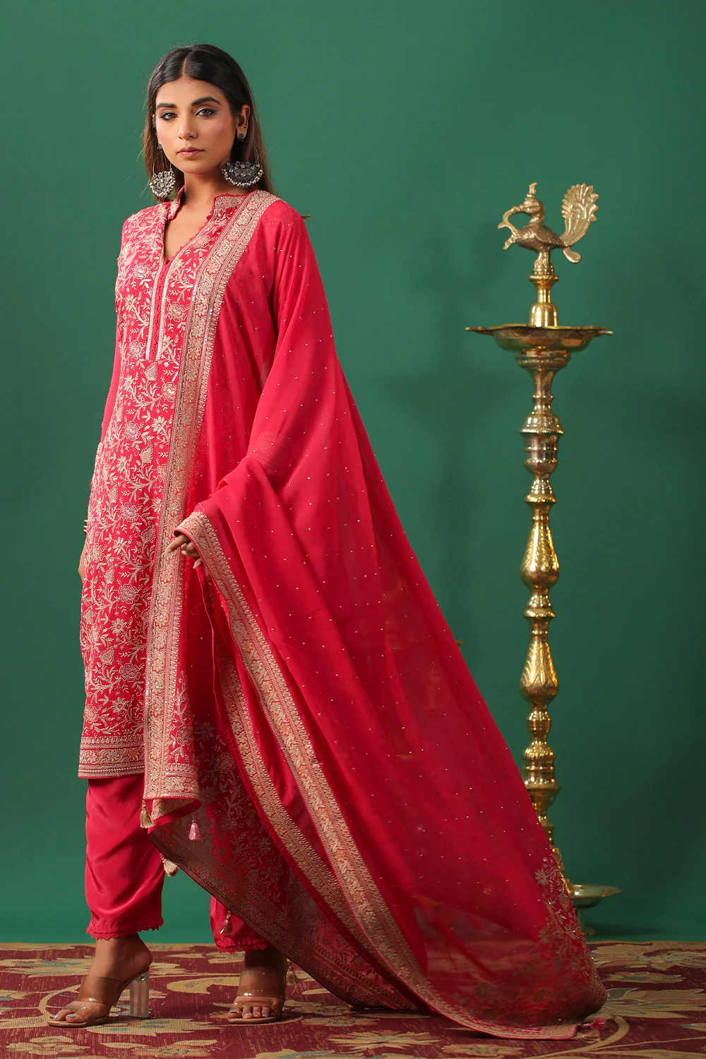 Coral Embroidered Georgette Unstitched Suit Material - Image 9