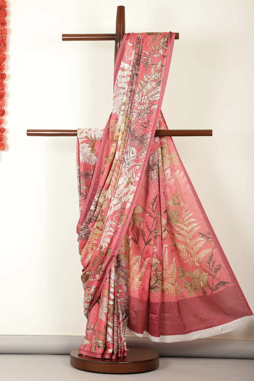 Coral Jacquard Silk Printed Saree - Image 6