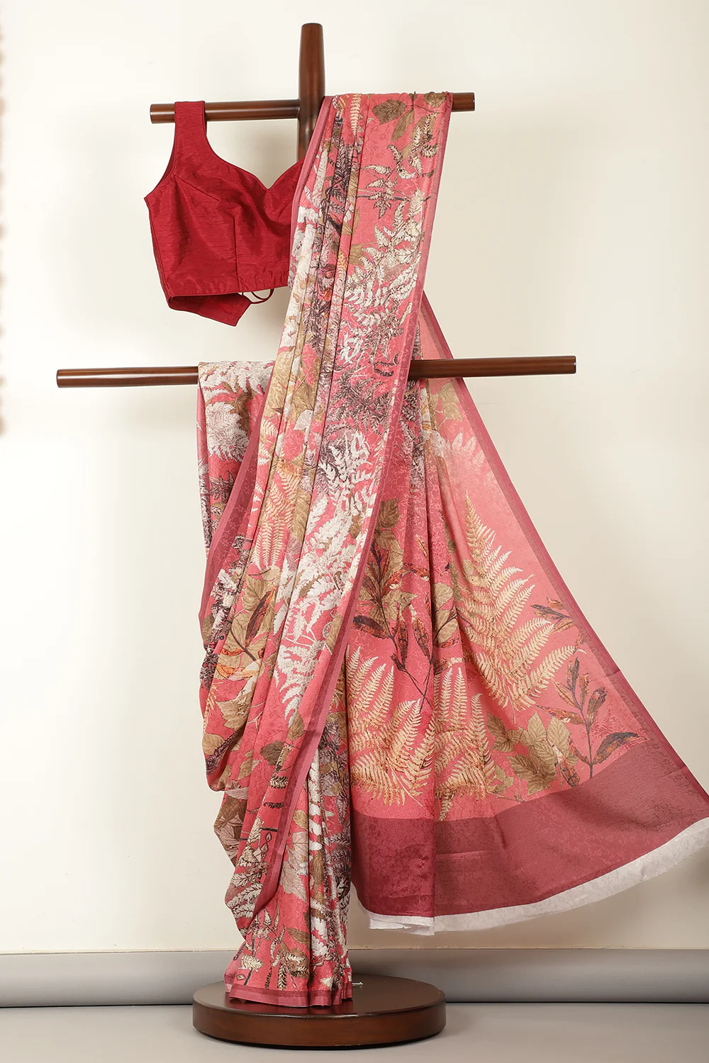 Coral Jacquard Silk Printed Saree - Image 7