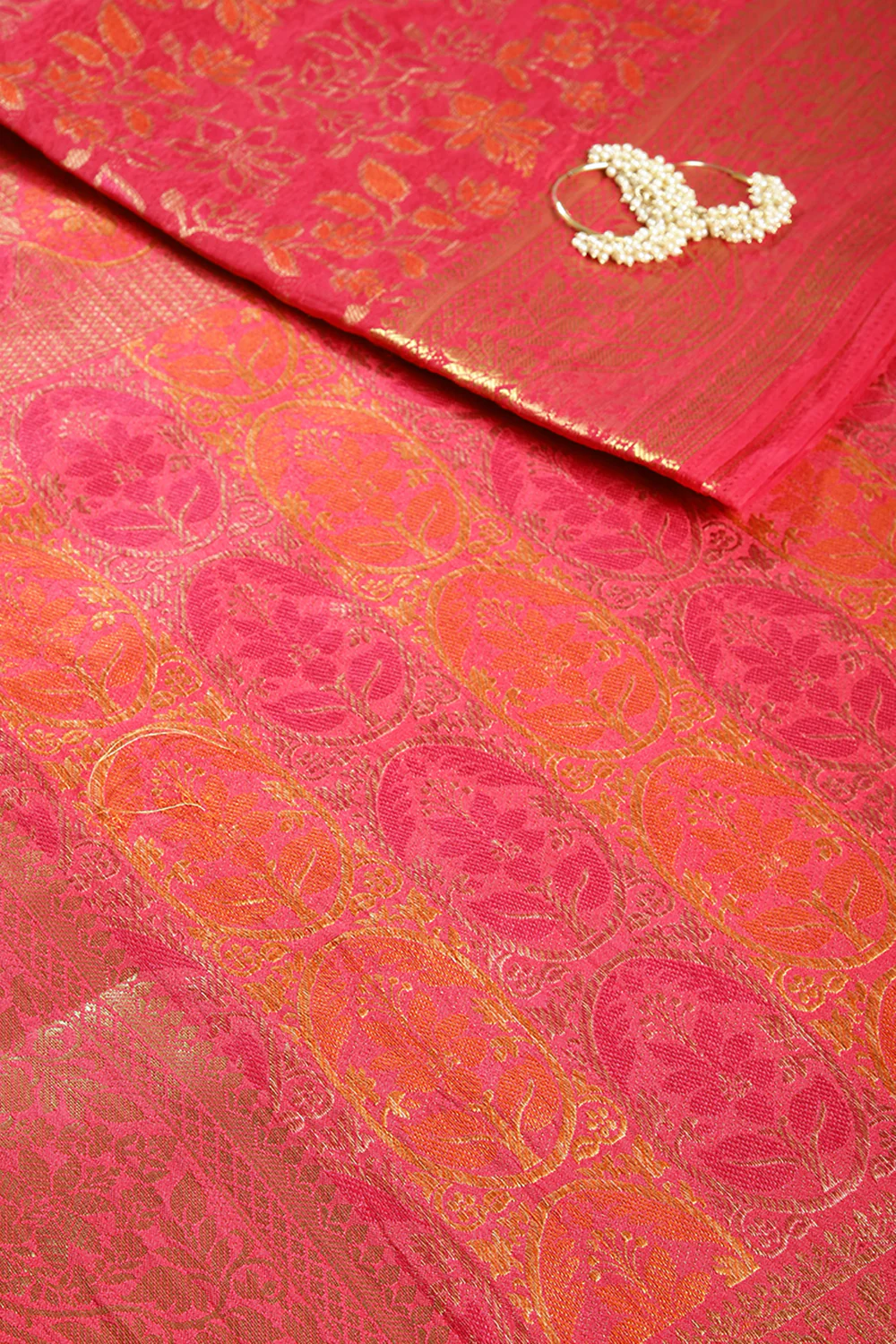 Coral Red Color Tussar Woven Silk Saree - Image 4
