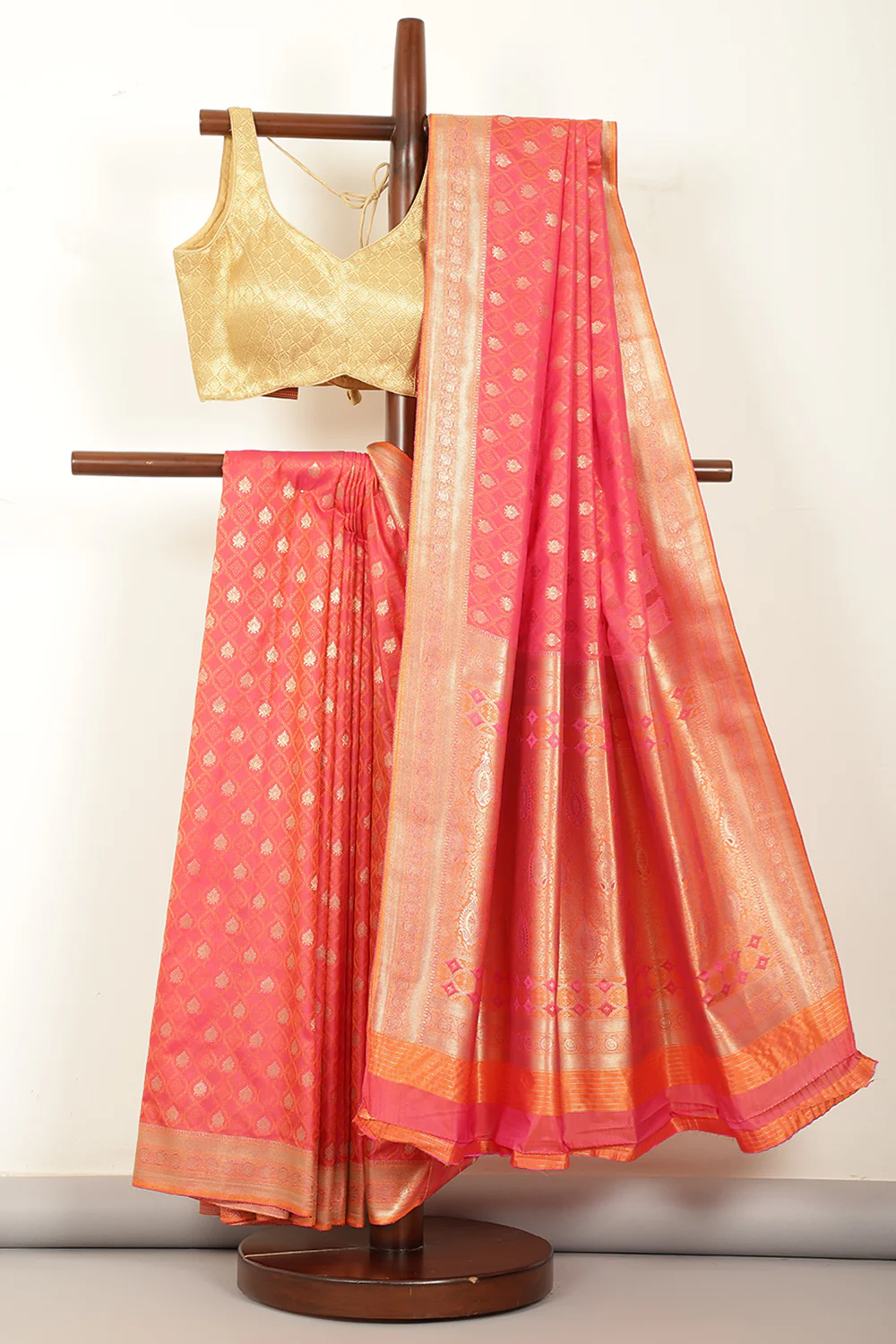 Coral Soft Silk Zari and Resham Woven Saree - Image 2