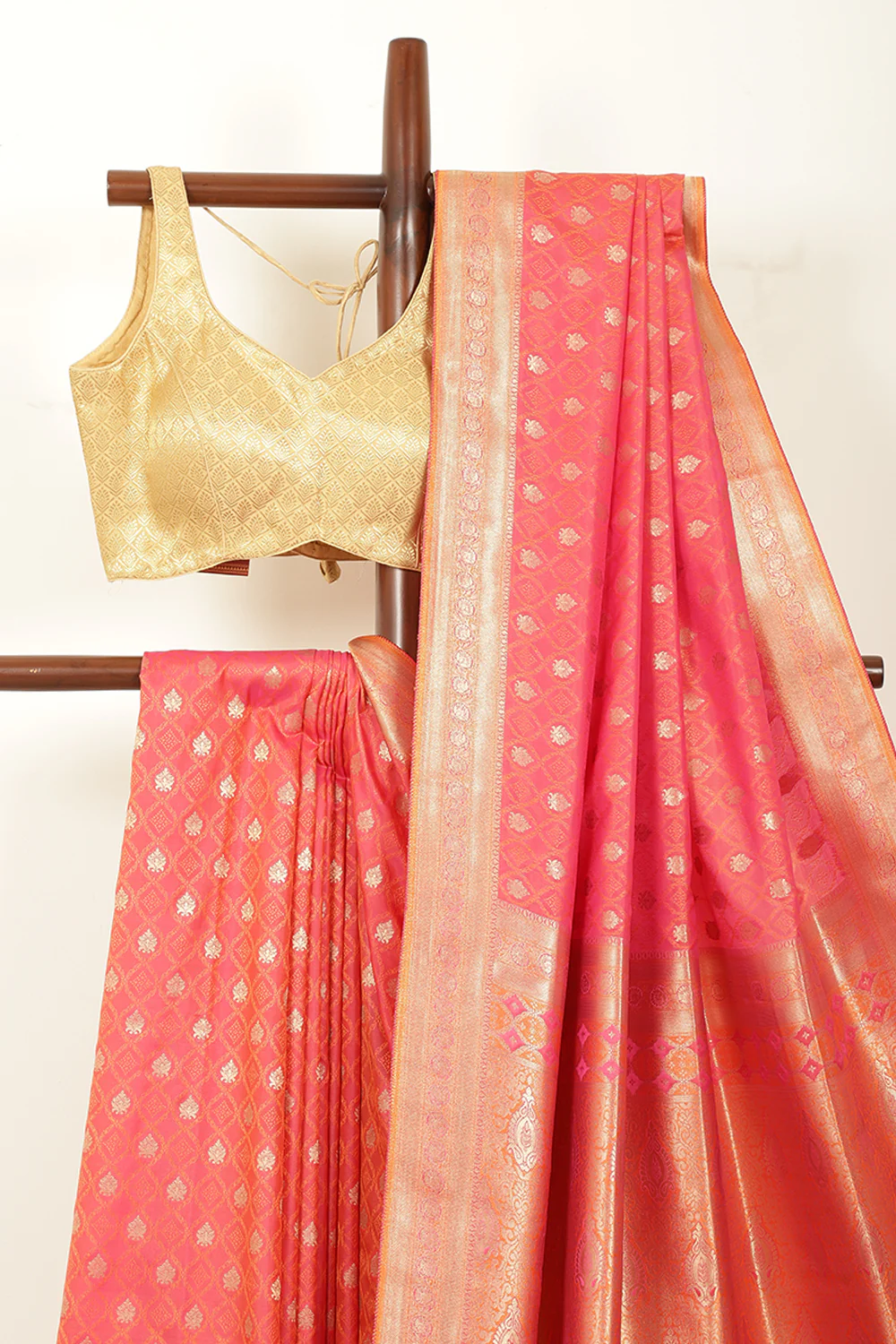 Coral Soft Silk Zari and Resham Woven Saree - Image 3