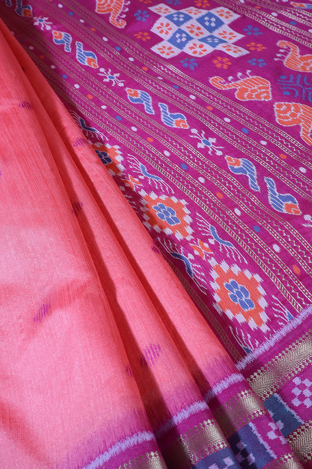Coral Tussar Silk Reham Woven Saree - Image 3