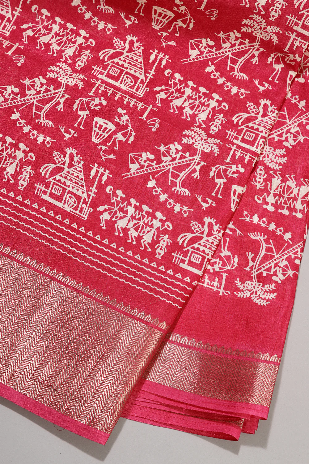 Cranberry Color Cotton Silk Printed Saree - Image 2