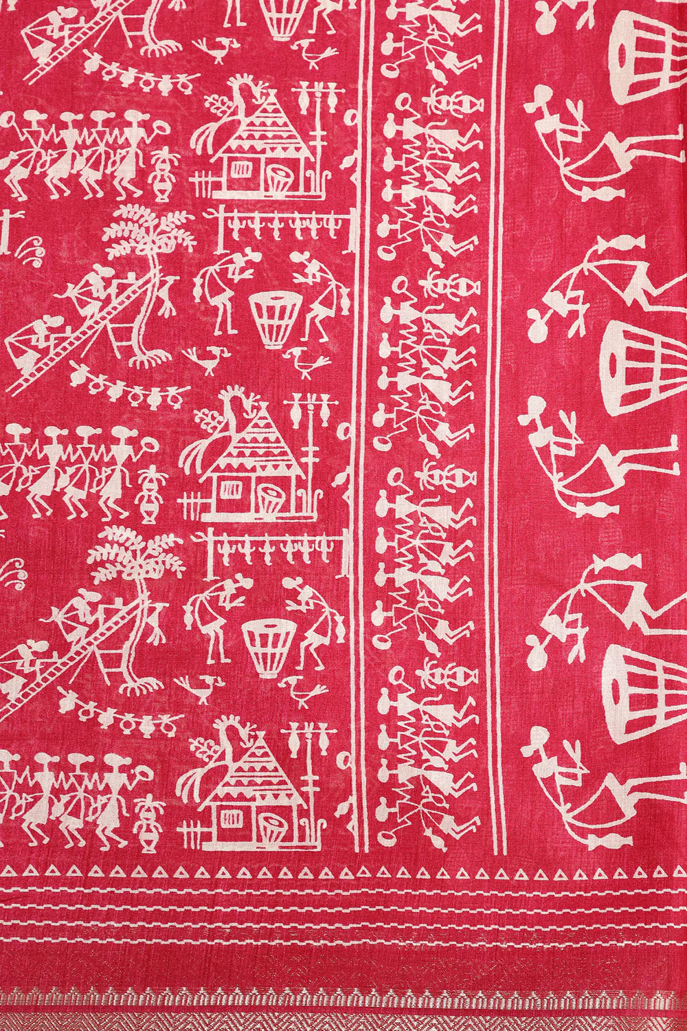 Cranberry Color Cotton Silk Printed Saree - Image 3