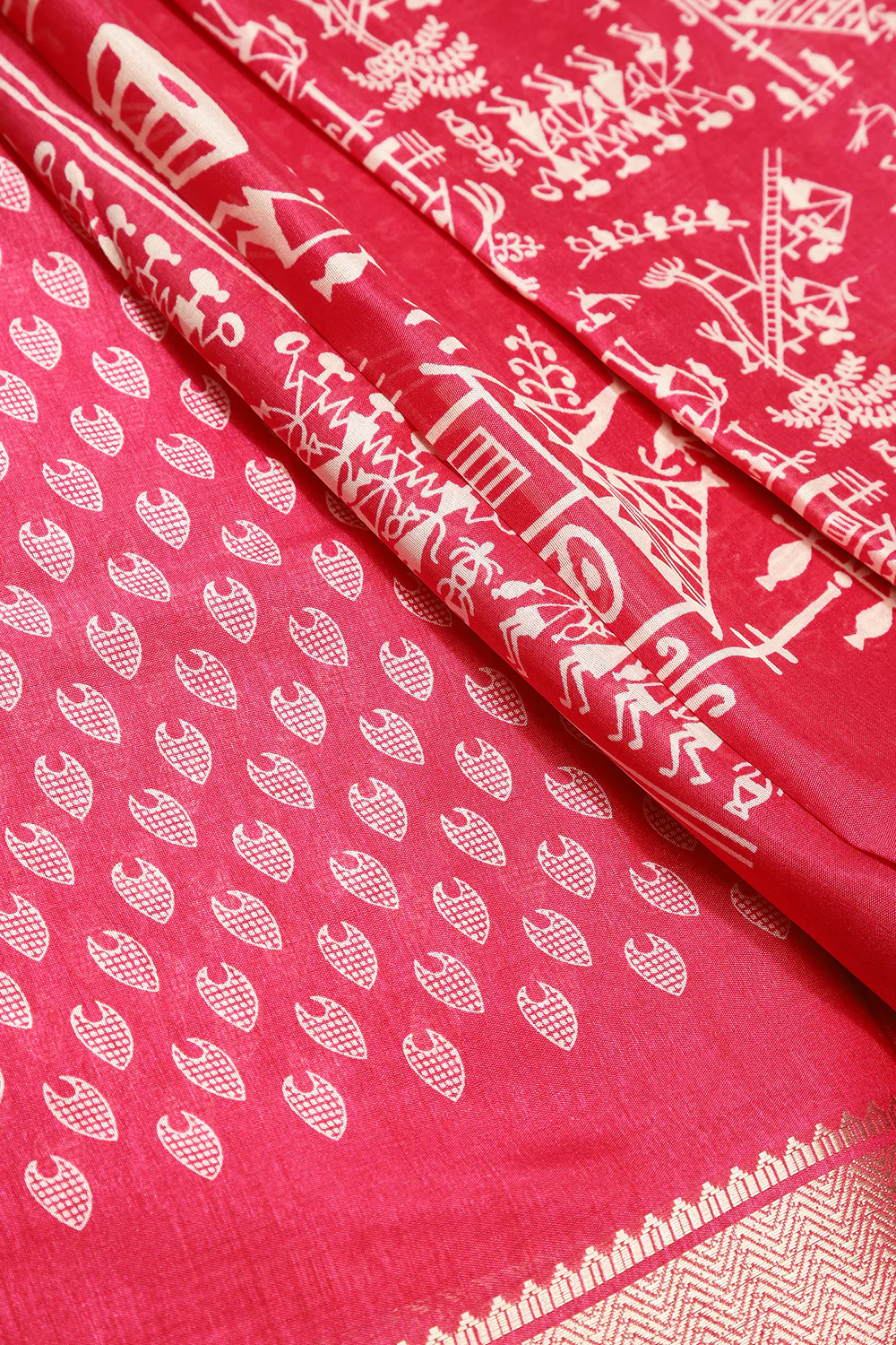 Cranberry Color Cotton Silk Printed Saree - Image 4