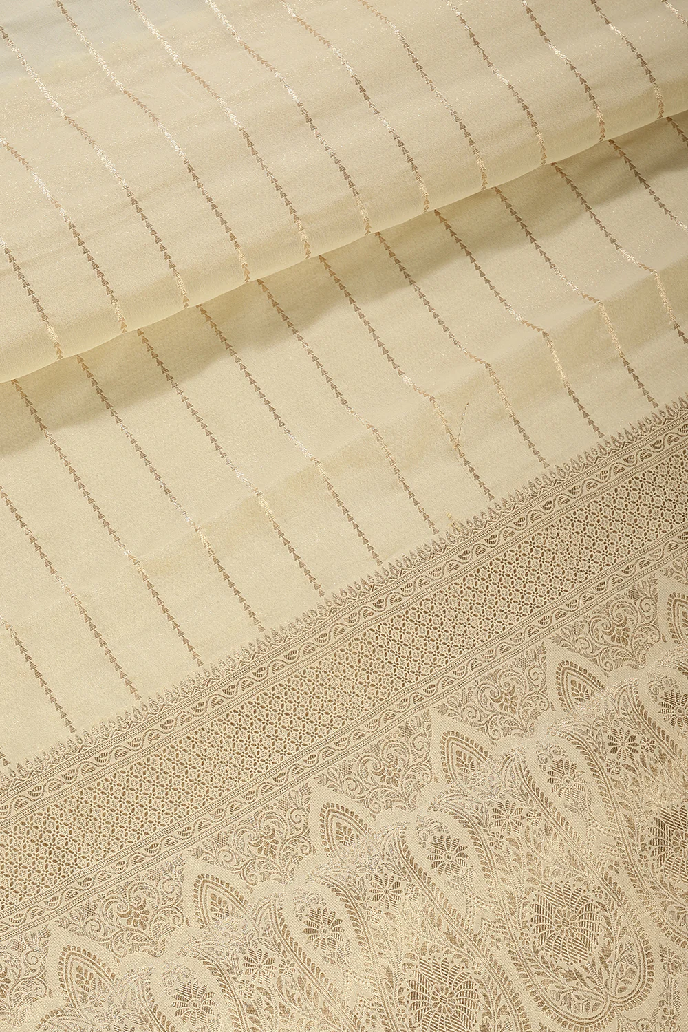 Cream Color Georgette Saree with Zari Pinstripes - Image 4