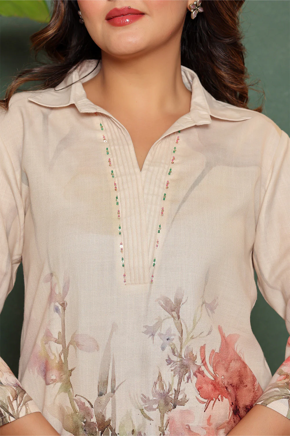 Cream Color  Khadi Cotton Printed Co-Ord Set - Image 4