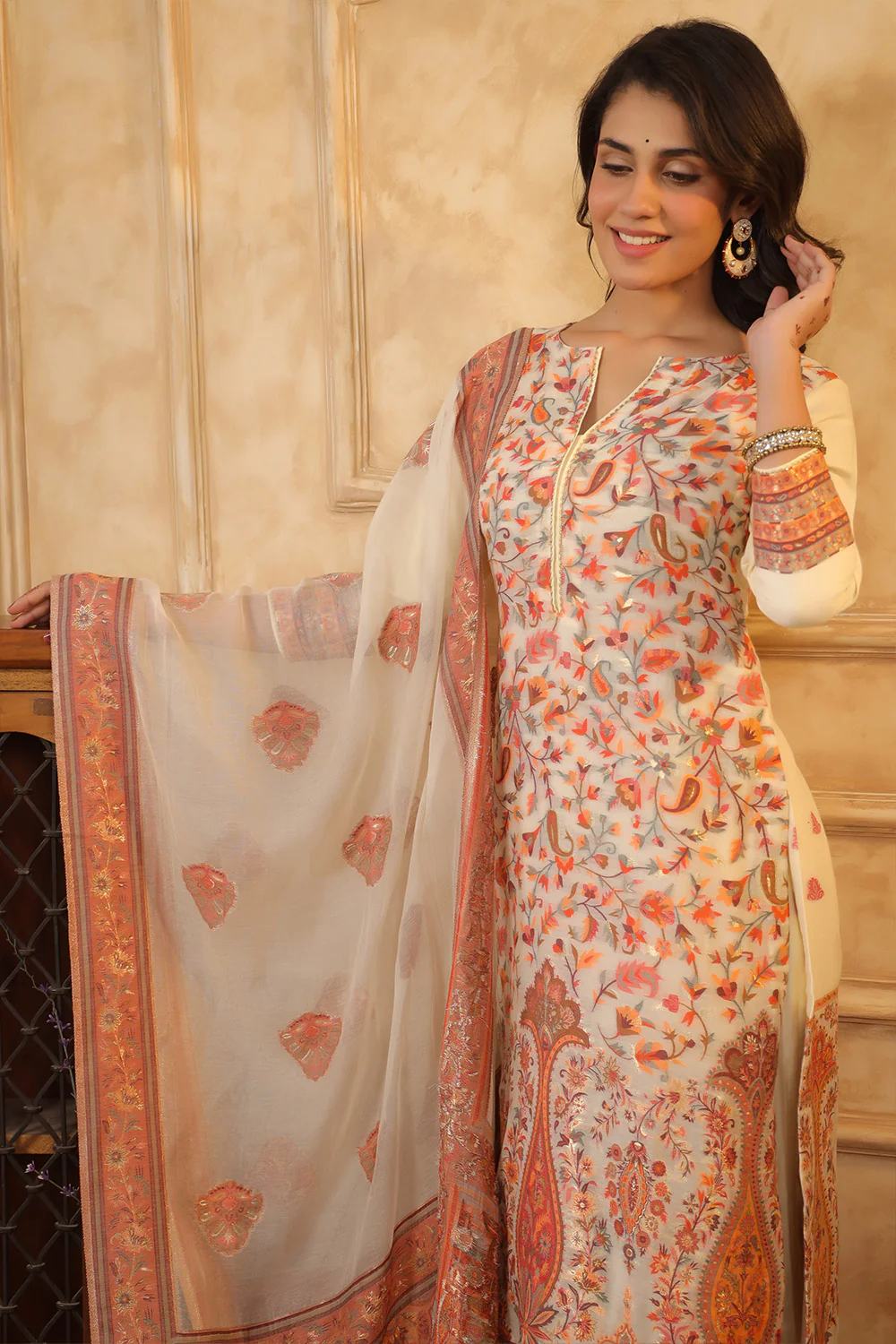 Cream Color Meena-Kaari Woven Chanderi Suit - Image 10