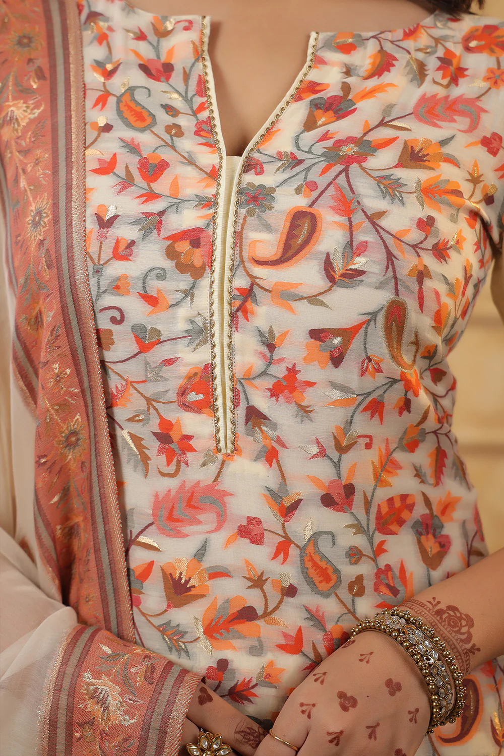 Cream Color Meena-Kaari Woven Chanderi Suit - Image 11