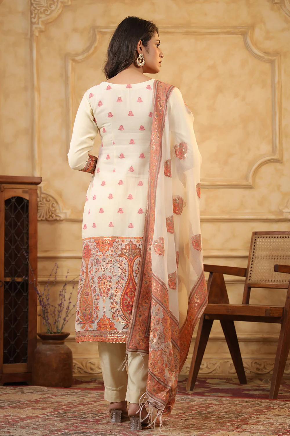 Cream Color Meena-Kaari Woven Chanderi Suit - Image 3