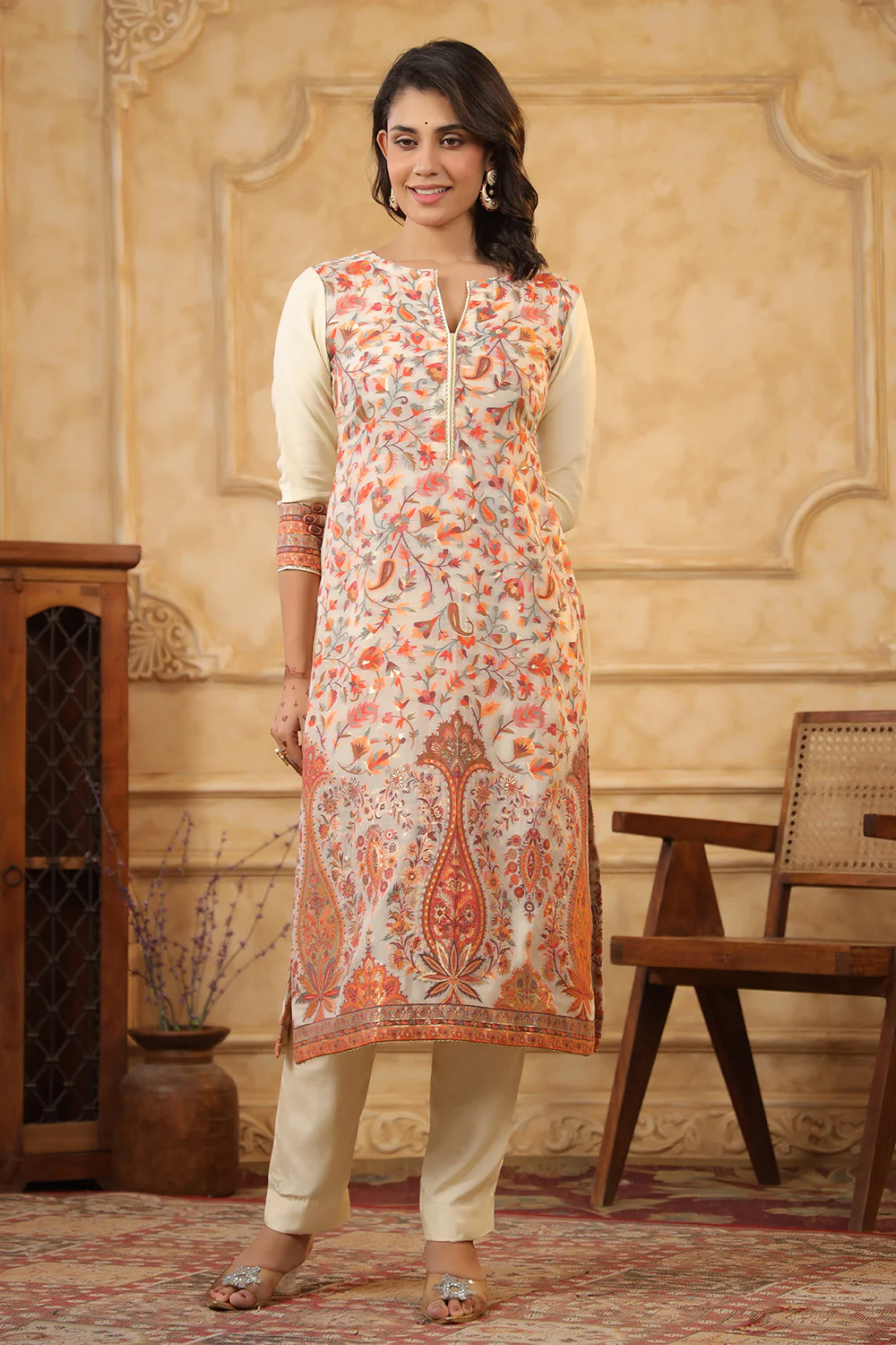 Cream Color Meena-Kaari Woven Chanderi Suit - Image 8