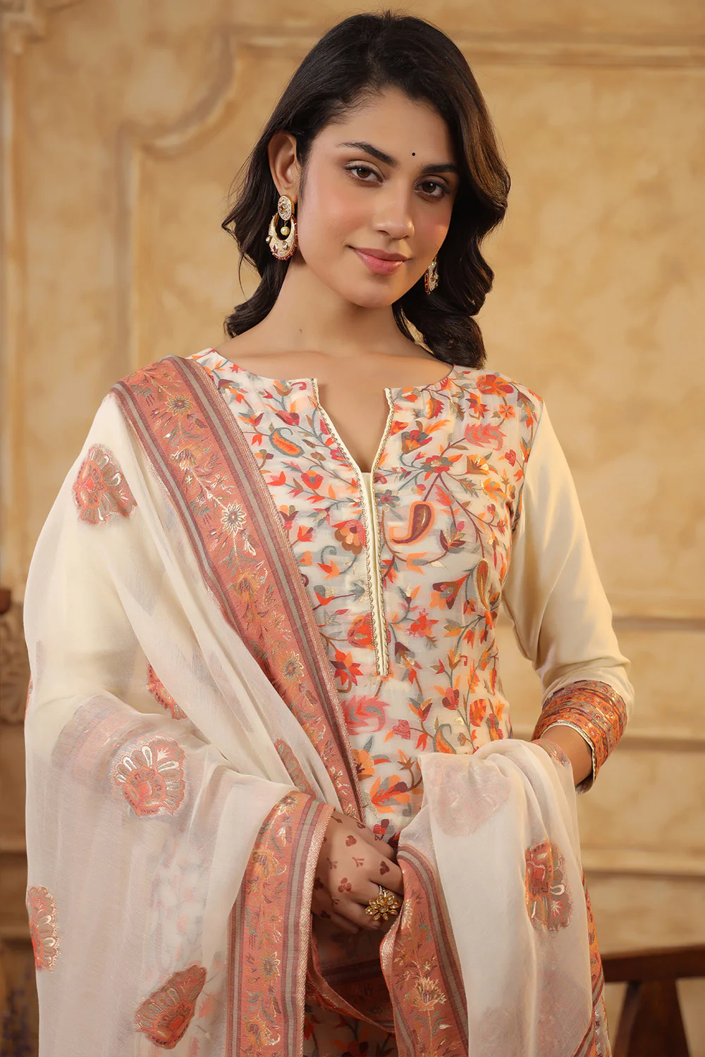 Cream Color Meena-Kaari Woven Chanderi Suit - Image 9