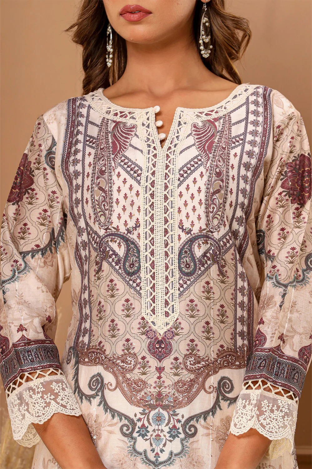 Cream Color Muslin Printed Suit - Image 7