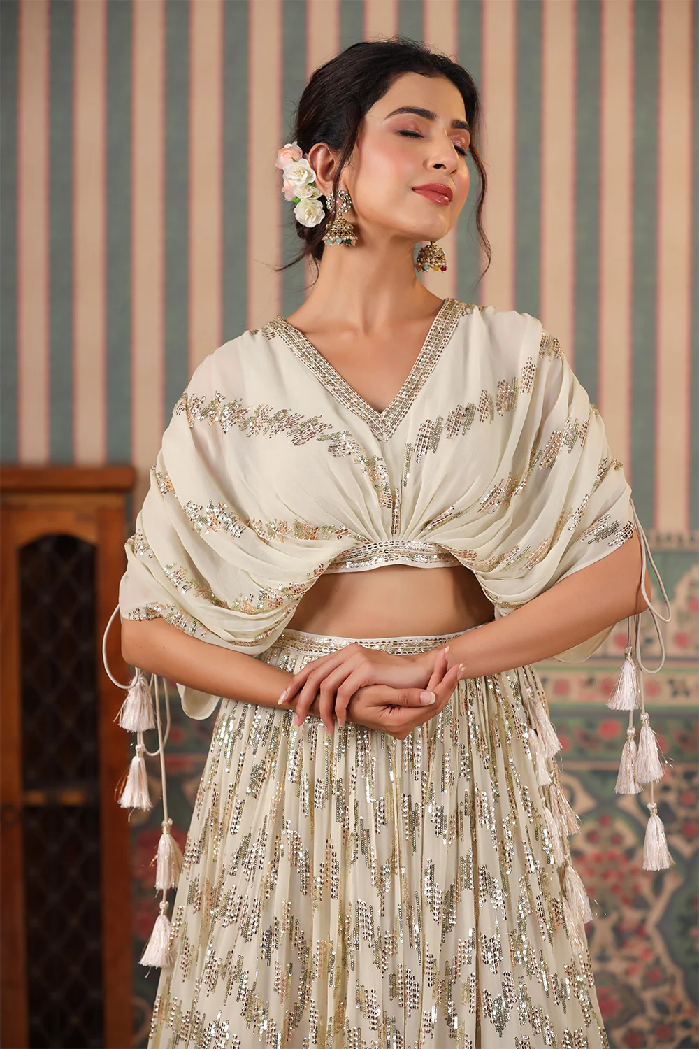 Cream Color Georgette Embroidery Lehenga Choli - Image 11