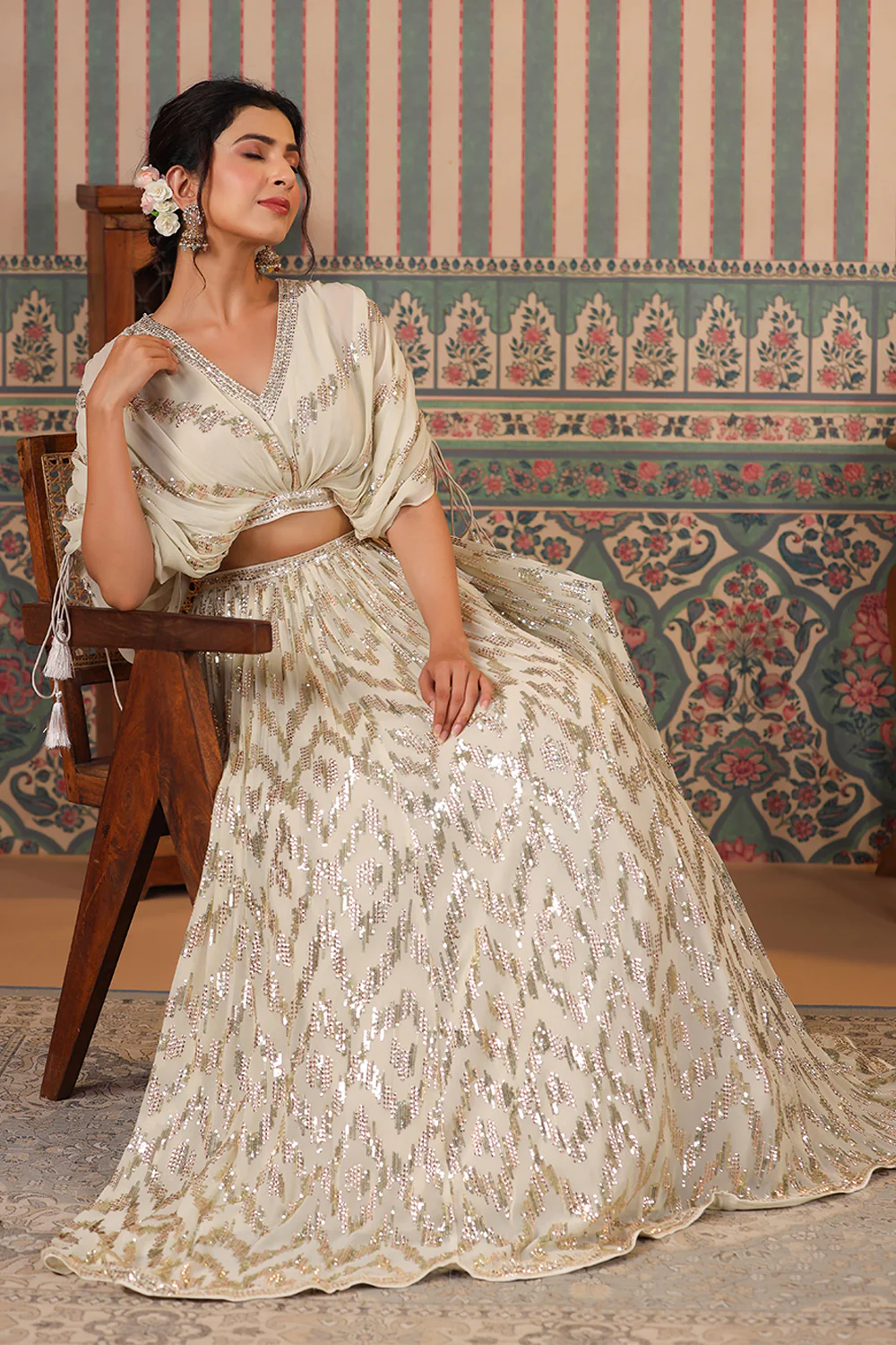 Cream Color Georgette Embroidery Lehenga Choli - Image 3