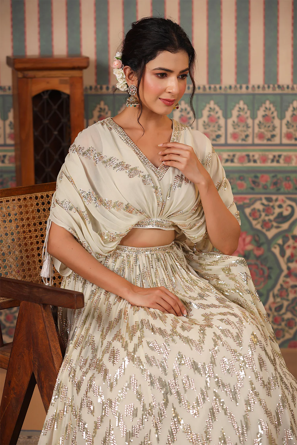Cream Color Georgette Embroidery Lehenga Choli - Image 4