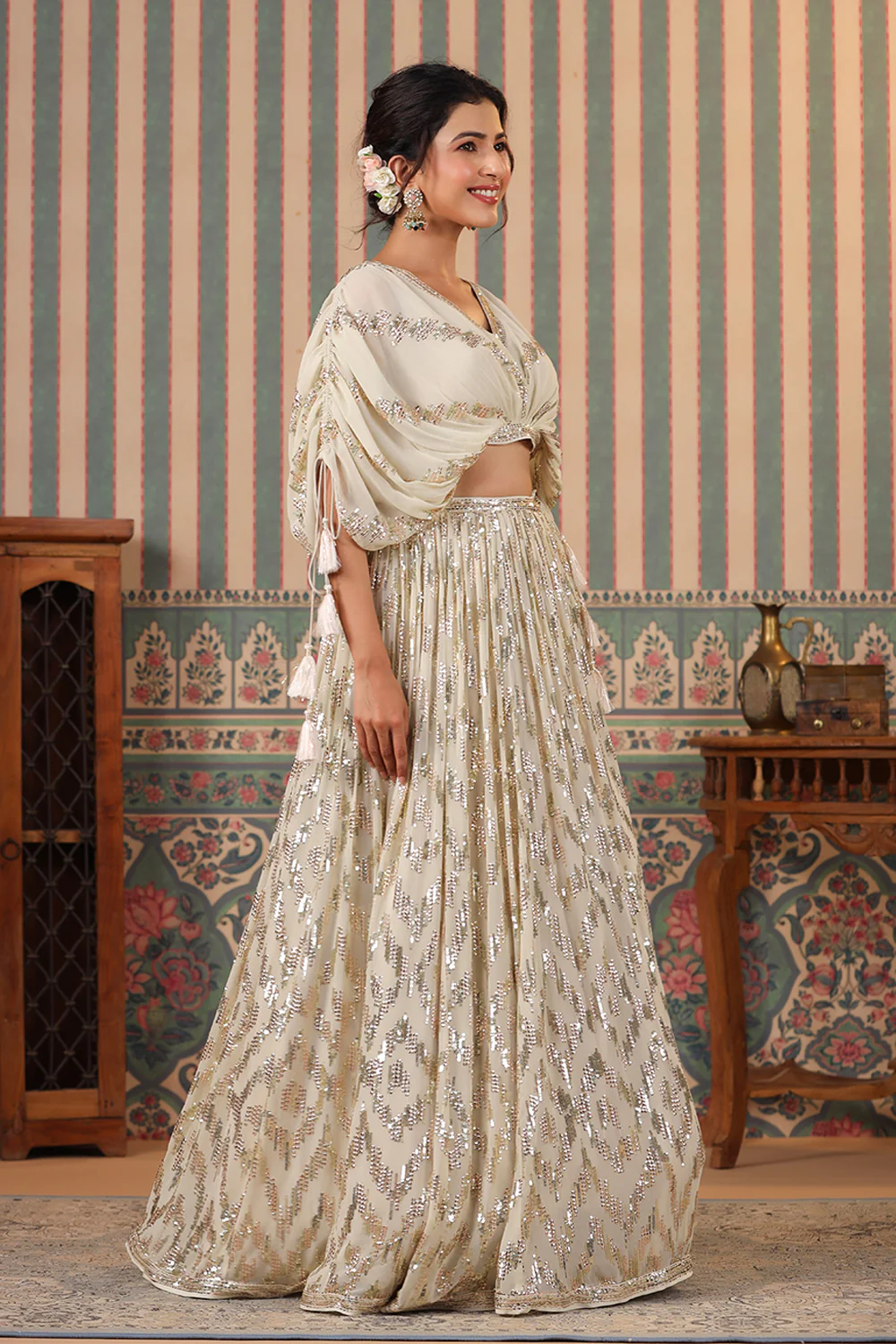 Cream Color Georgette Embroidery Lehenga Choli - Image 9