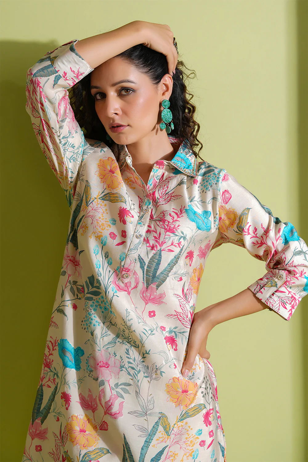 Cream Colour Muslin Printed Co-Ord Set - Image 5