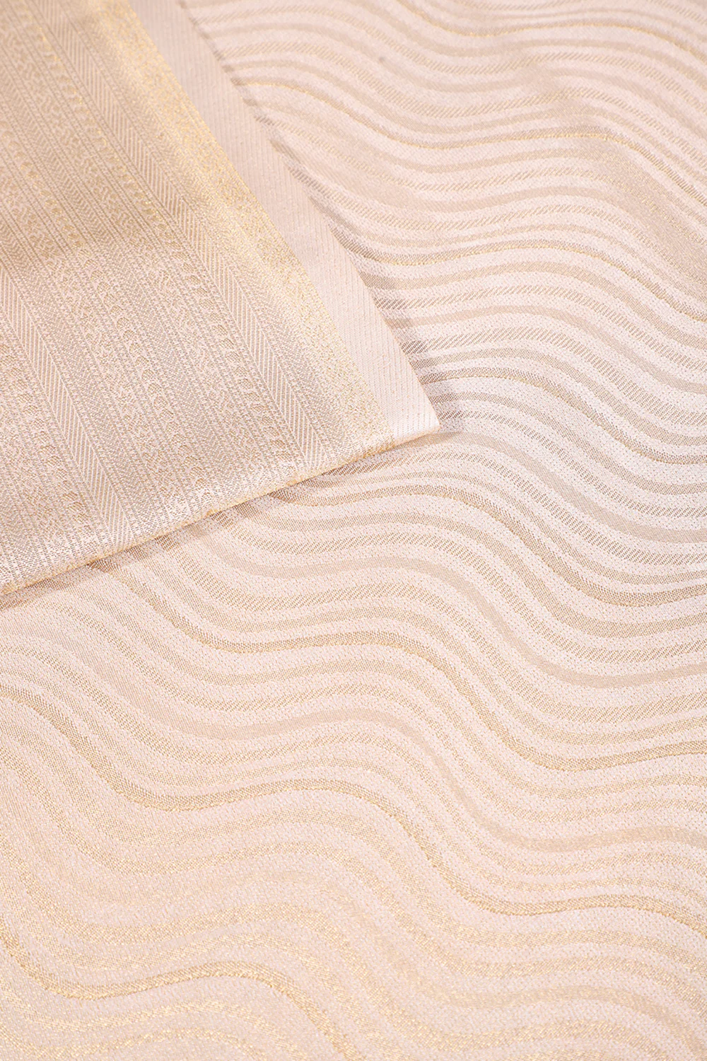 Cream Colour Soft Silk Leheria Zari Woven Saree - Image 4