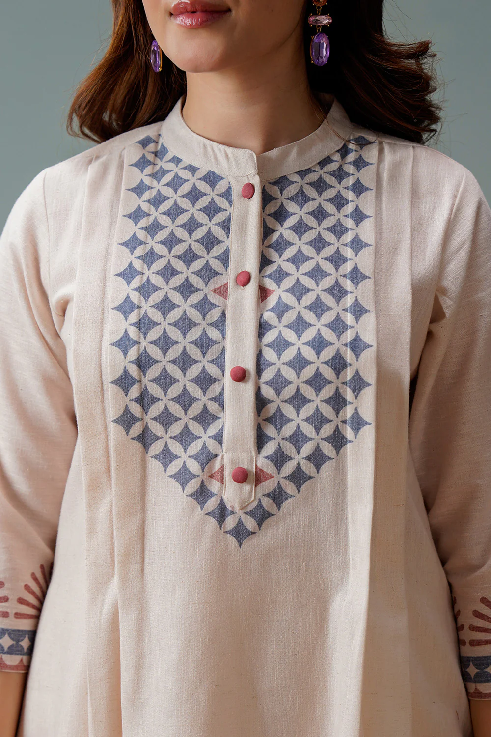 Cream Cotton Block Printed Suit Set - Image 12