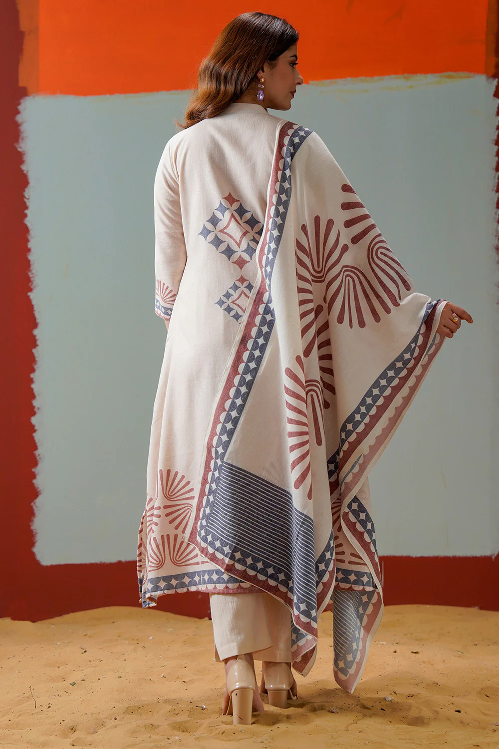 Cream Cotton Block Printed Suit Set - Image 3