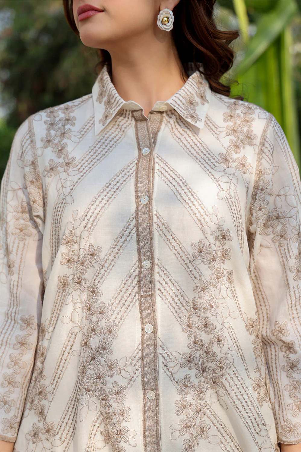 Cream Cotton Resham Embroidered Co-ord Set - Image 14