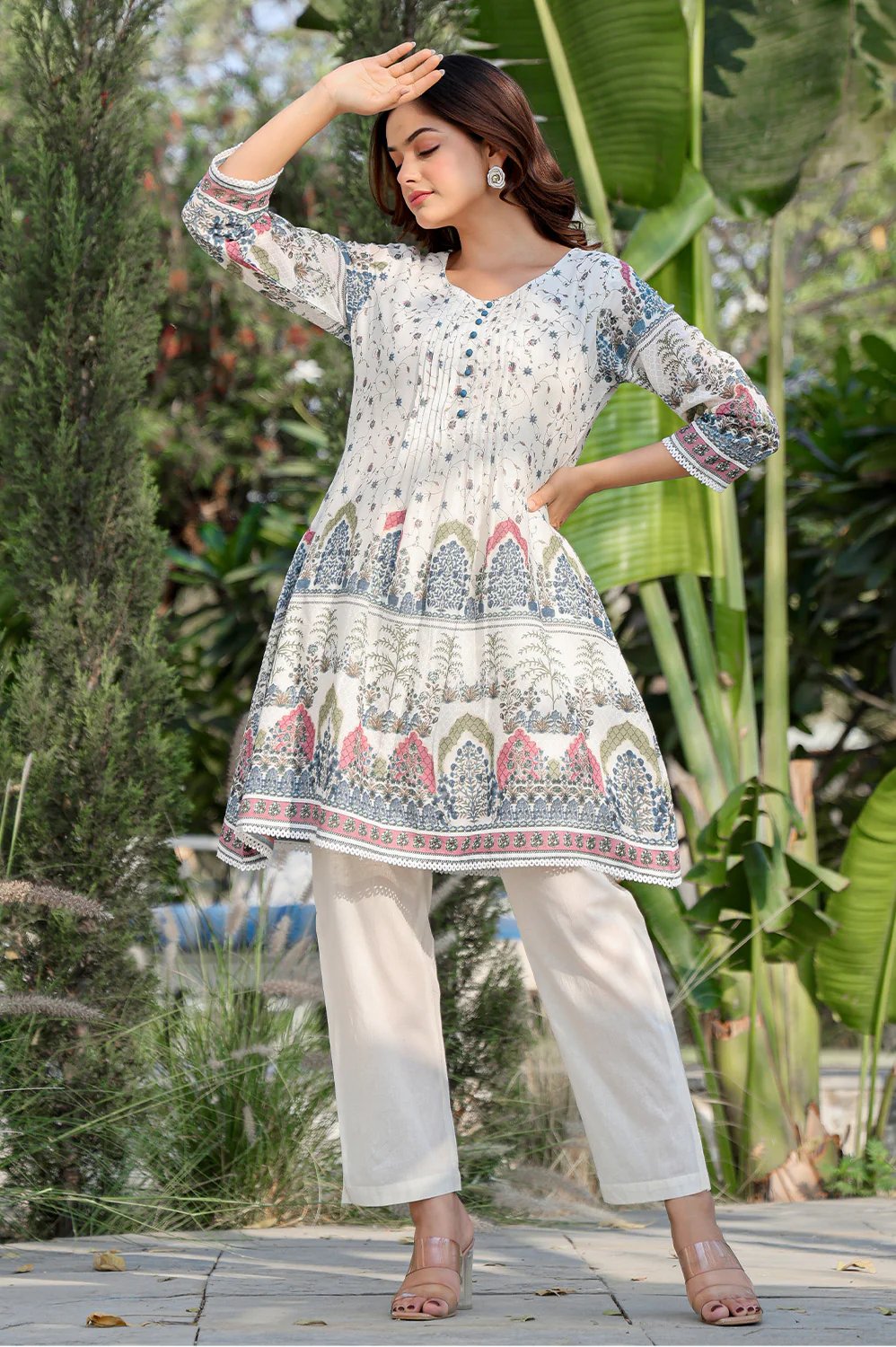 Cream Floral Printed Cotton Kurta Set - Image 3