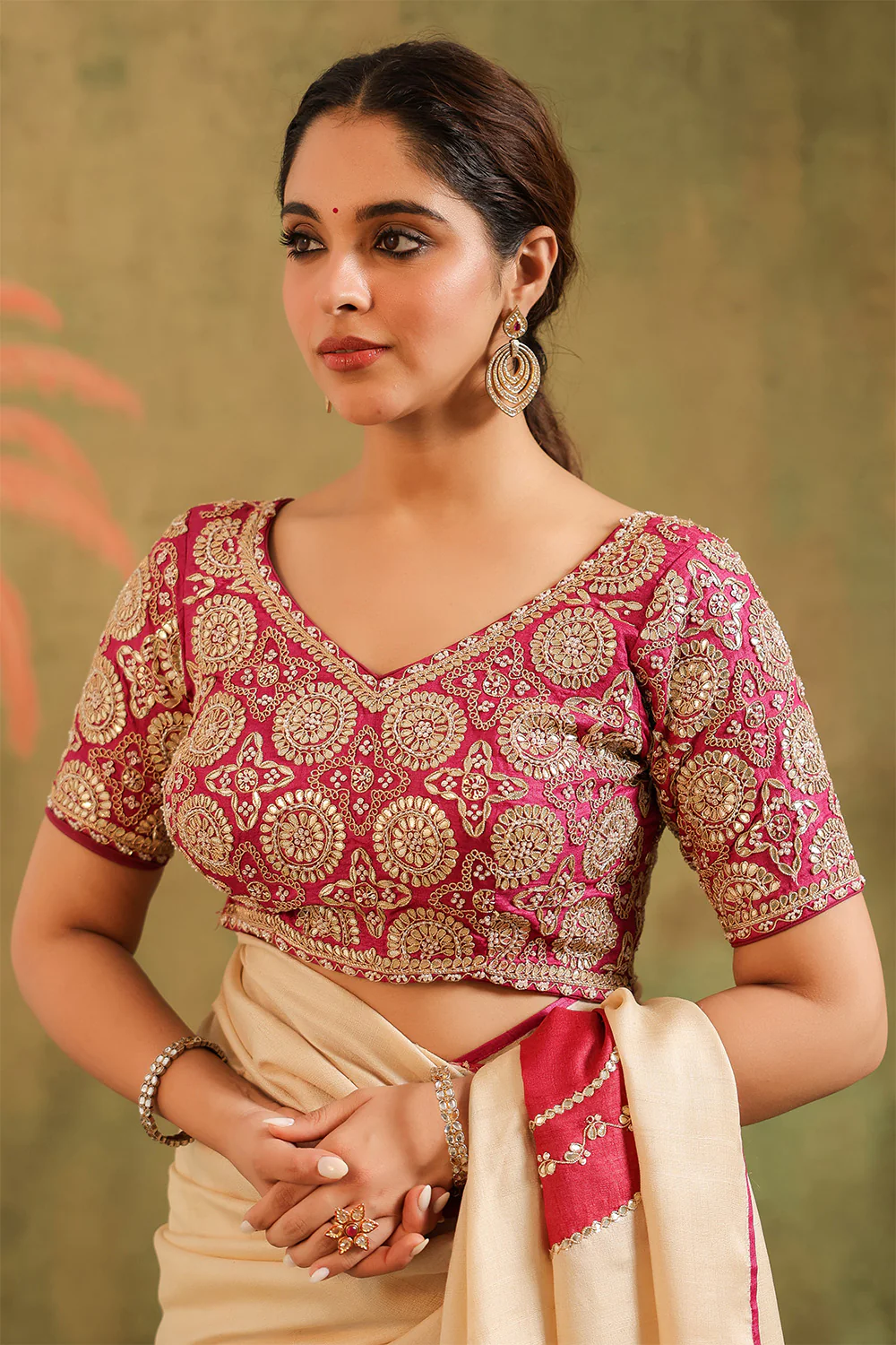 Cream Pure Tussar Zari And Gota-Patti Embroidered Saree - Image 9