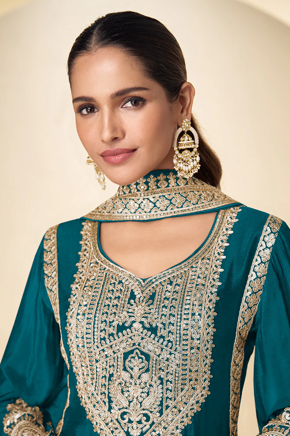 Crepe Silk Zari And Sequins Embroidered Suit Set - Image 11