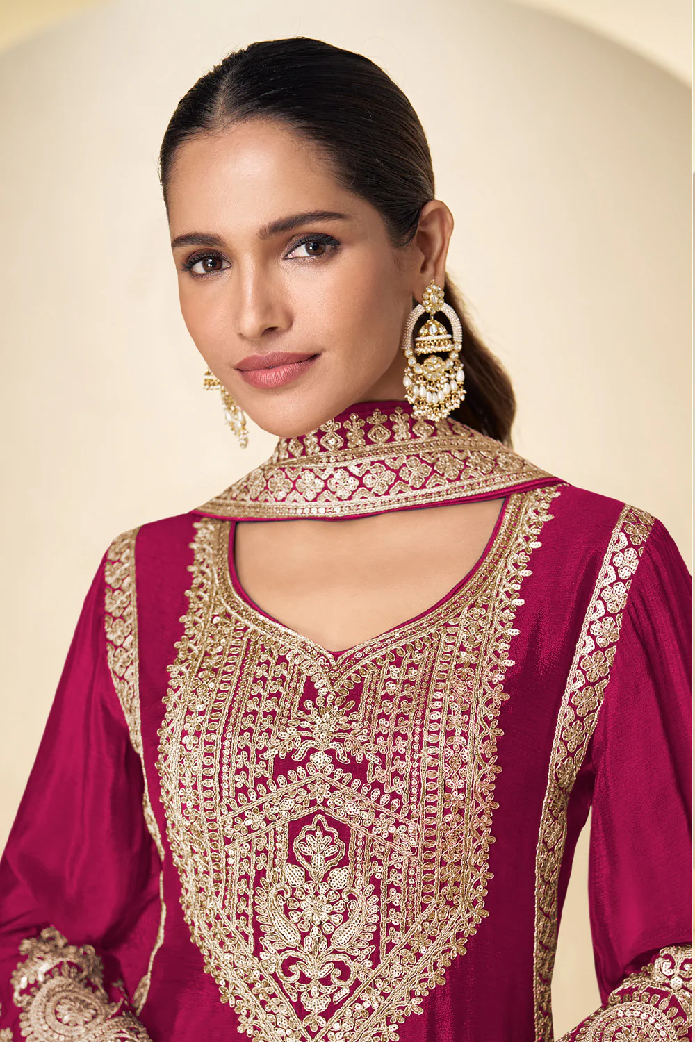 Crepe Silk Zari And Sequins Embroidered Suit Set - Image 7