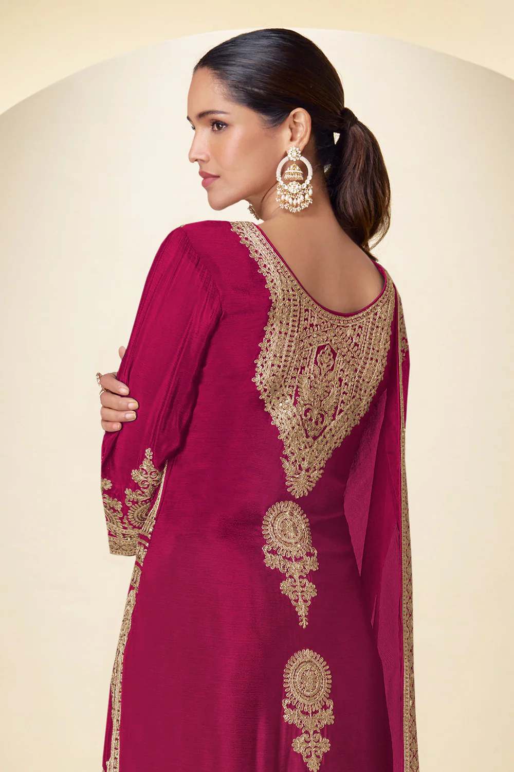 Crepe Silk Zari And Sequins Embroidered Suit Set - Image 8