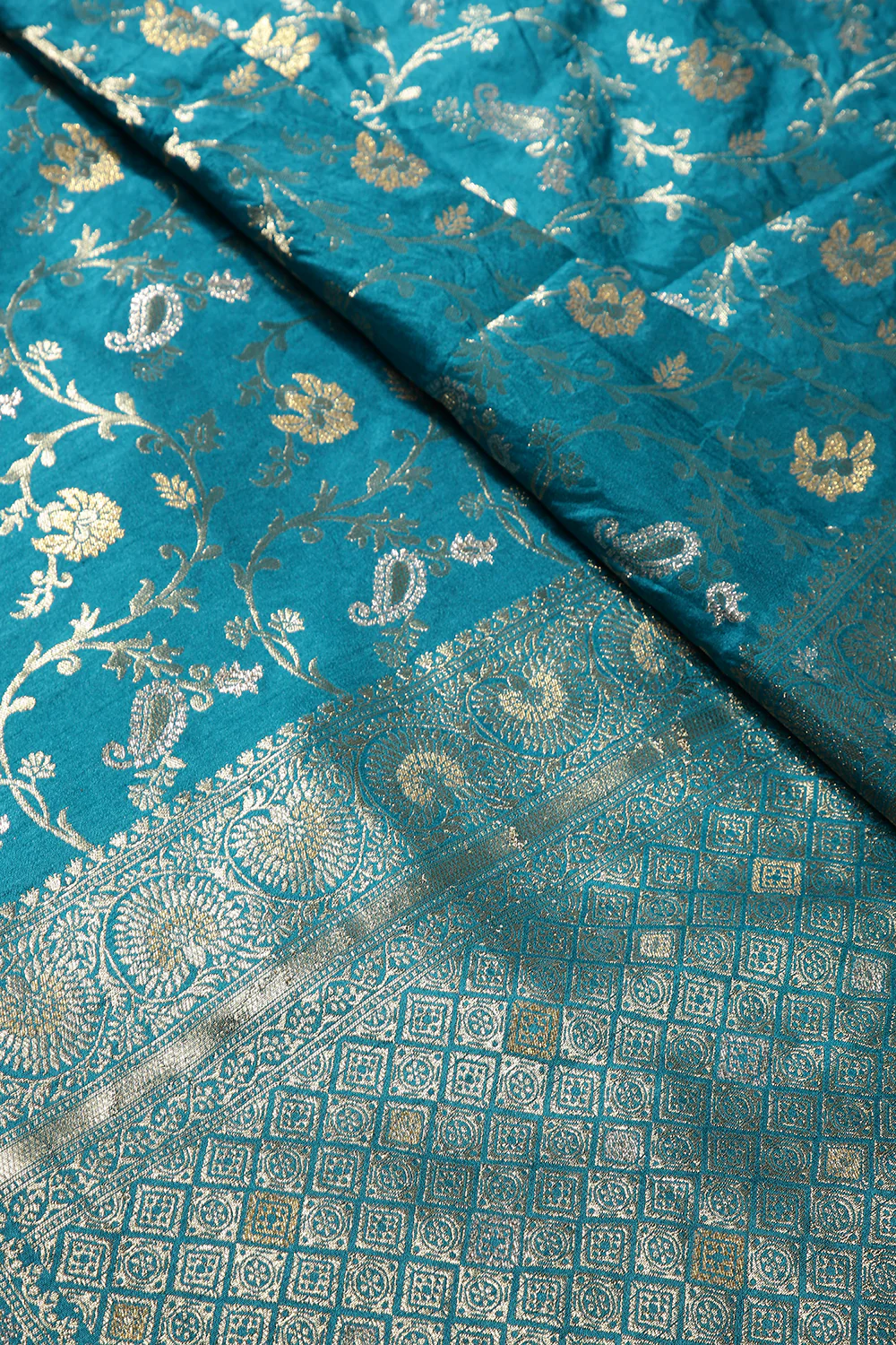 Dark Aqua Colour Zari Woven South Silk Saree - Image 3