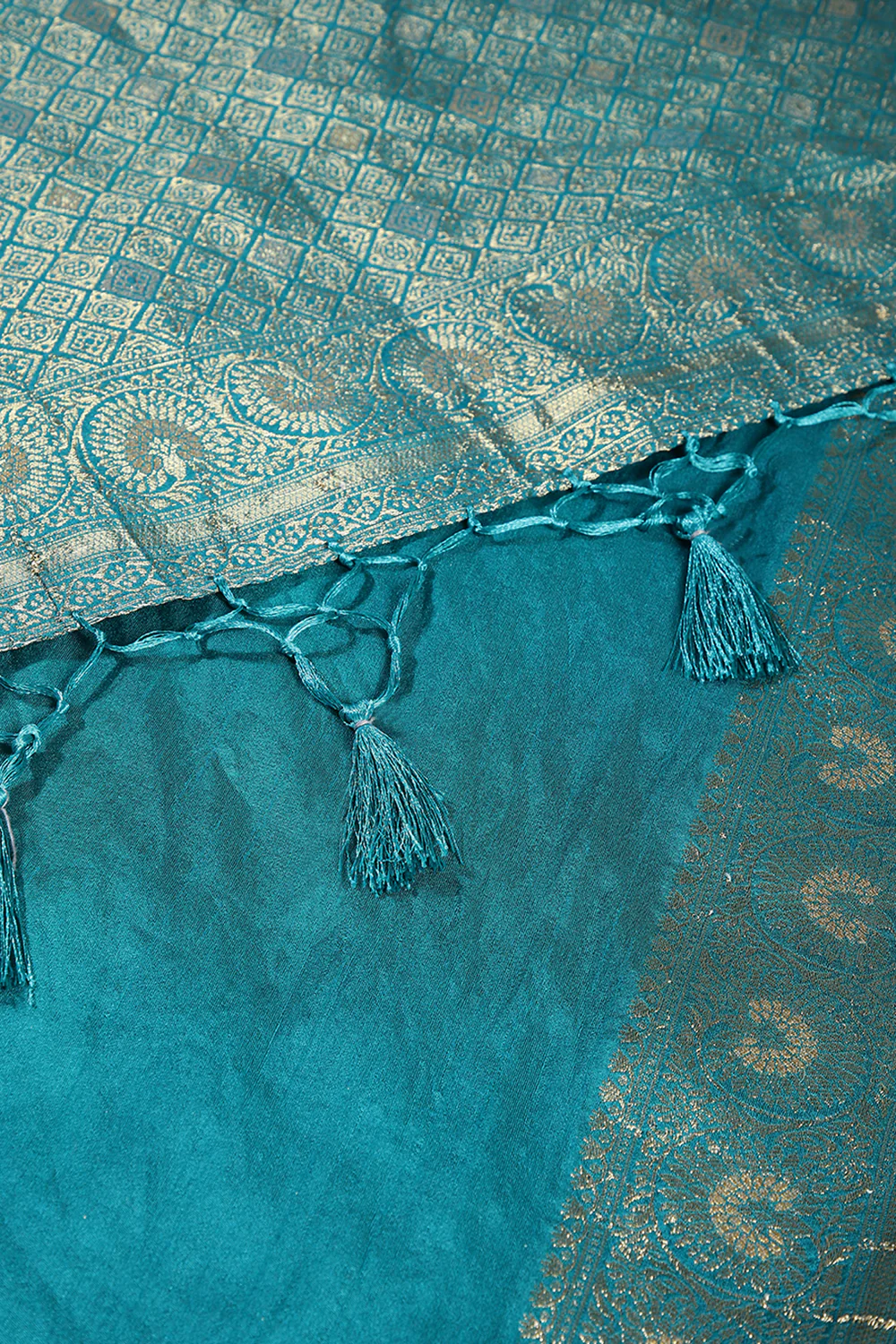 Dark Aqua Colour Zari Woven South Silk Saree - Image 4