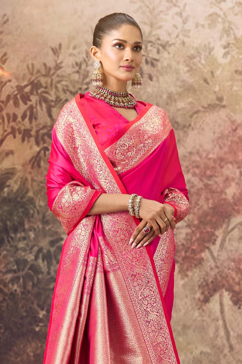 Dark Hot Pink Mulberry Silk Woven Saree - Image 2